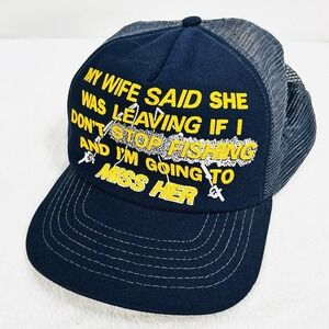 My Wife Said She Was Leaving Fishing Vintage USA Trucker Hat Cap Snapback Blue